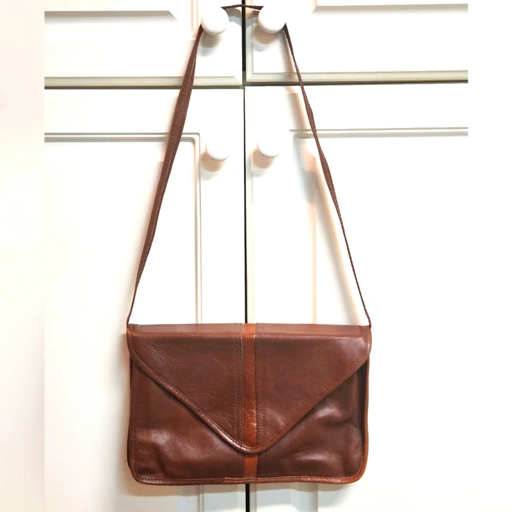 LAND Leather Classic Two Tone Brown Envelope Shoulder/Crossbody/Clutch Bag